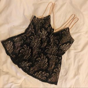 Lace nude black top